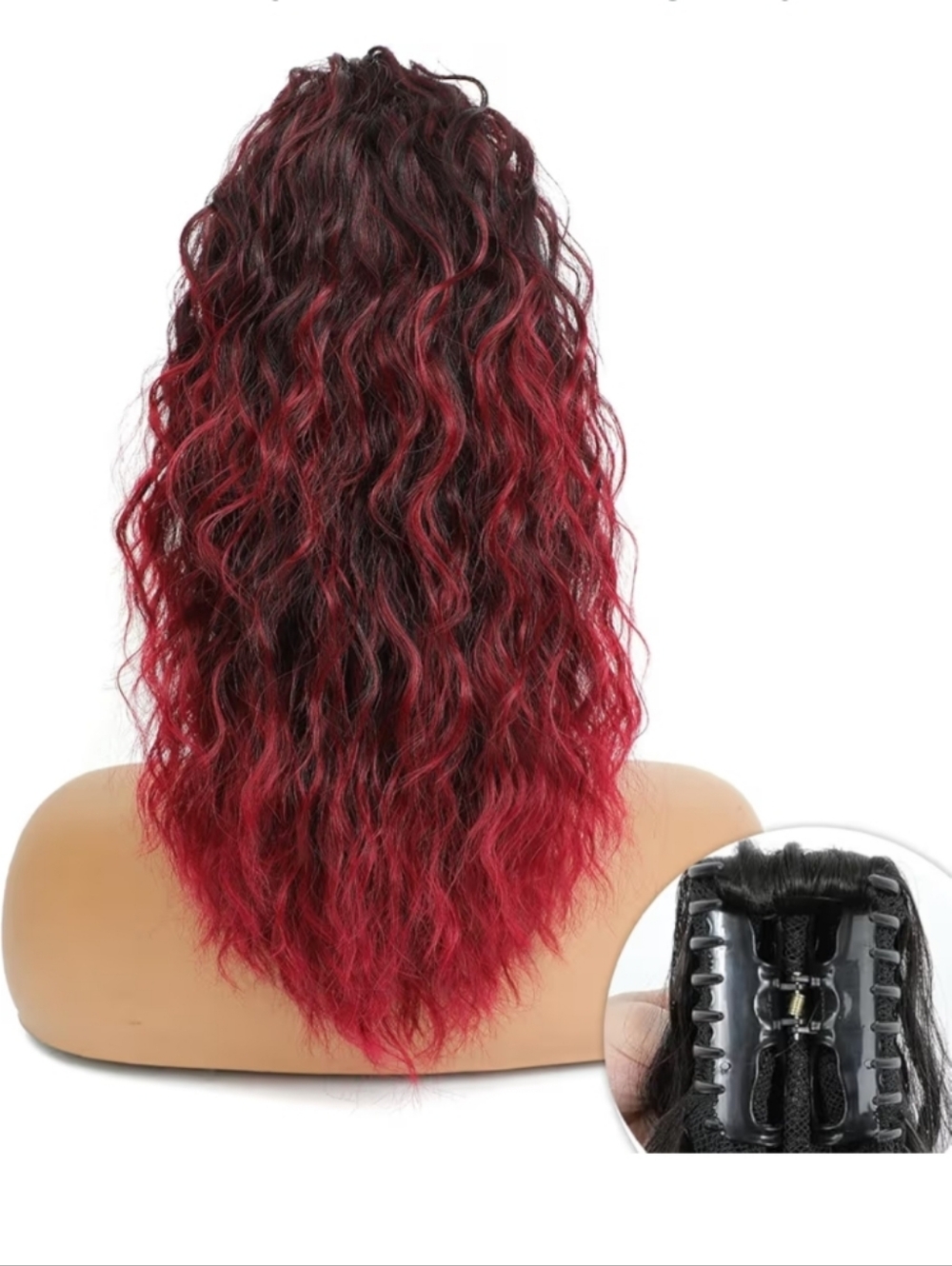 16 Inch Long Claw Clip in Ponytail Extension Burgundy Ombre